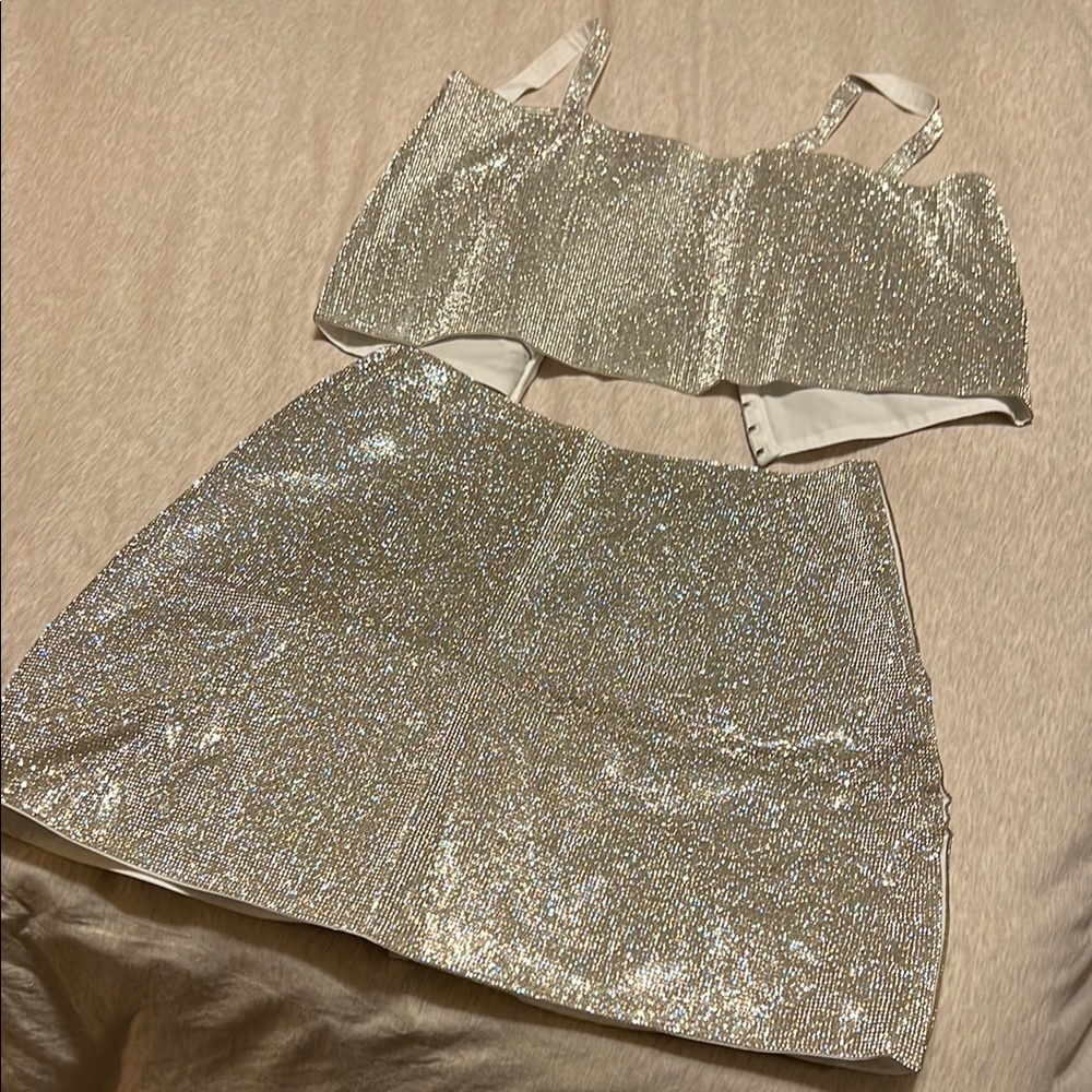 Beautiful crystal cropped top and skirt set